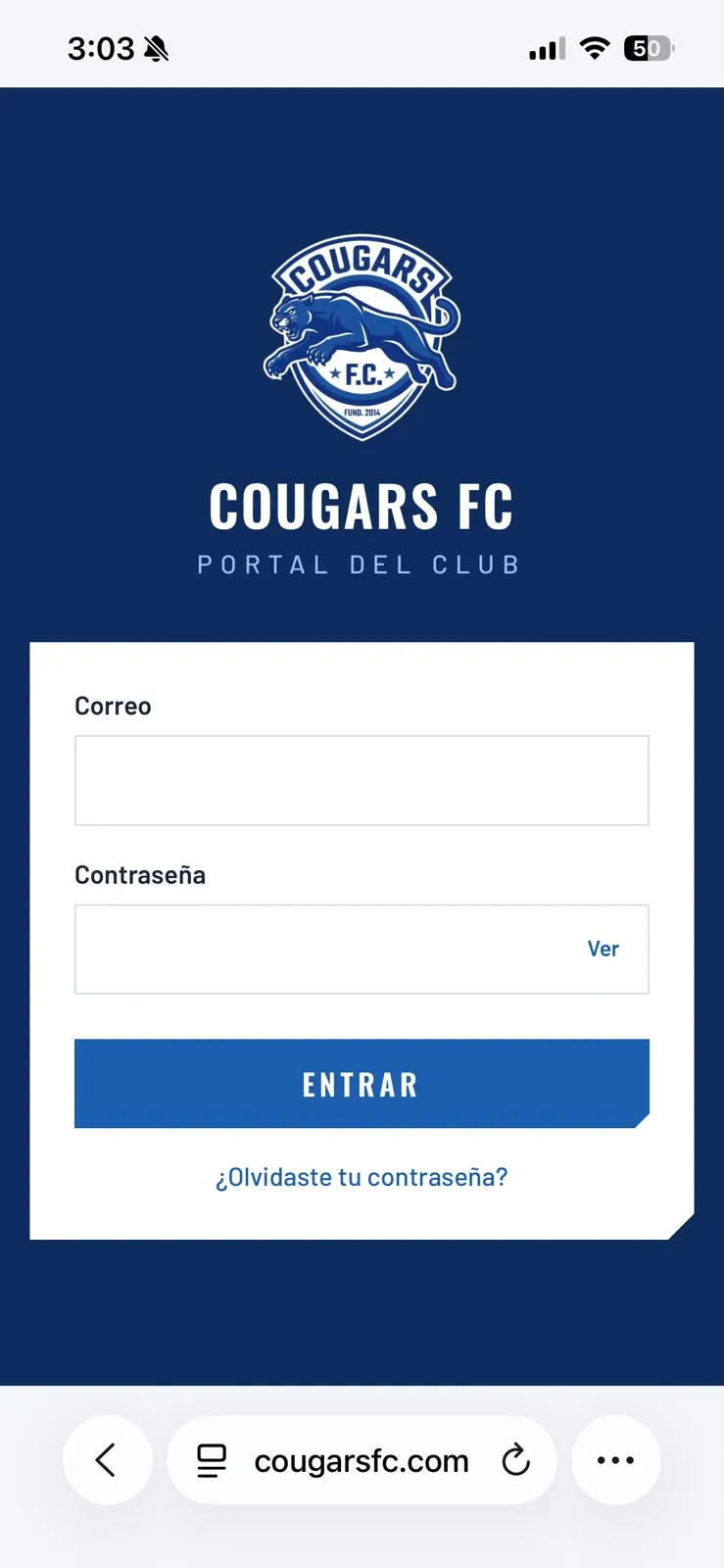 Pantalla de entrada del portal en Safari con el botón de tres puntos marcado